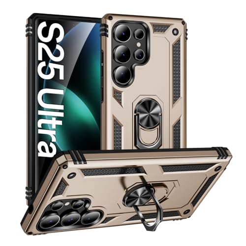 AFARER Samsung Galaxy S25 Ultra Hülle, Handyhülle Stoßfeste hülle mit 360 Grad Ringhalter Ständer,Tasche mit magnetisches Eisenblech,Case Kompatibel mit S25 Ultra 6.9" - Gold AFARER Samsung Galaxy S25 Ultra Hülle, Handyhülle Stoßfeste hülle mit 360 Grad Ringhalter Ständer,Tasche mit magnetisches Eisenblech,Case Kompatibel mit S25 Ultra 6.9" - Gold von AFARER