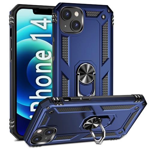 AFARER Handyhülle für iPhone 14 Stoßfeste und Sturzfeste hülle,mit 360 Grad Ring Ständer und magnetisches Eisenblech,Duale Schichte Gehäuse Kompatibel mit Apple iPhone 14 - Blau von AFARER