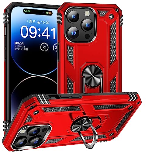 AFARER Handyhülle für iPhone 15 Pro Stoßfeste und Sturzfeste hülle,mit 360 Grad Ring Ständer und magnetisches Eisenblech,Duale Schichte Gehäuse Kompatibel mit iPhone 15 Pro - Rot von AFARER