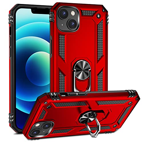 AFARER Handyhülle für iPhone 15 Stoßfeste und Sturzfeste hülle,mit 360 Grad Ring Ständer und magnetisches Eisenblech,Duale Schichte Gehäuse für Frauen Kompatibel mit iPhone 15 6.1" - Rot von AFARER
