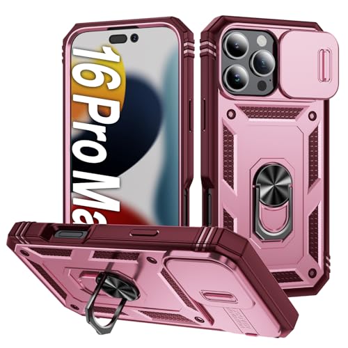 AFARER Handyhülle für iPhone 16 Pro Max,Hülle mit Kameraschieber,Schutzhülle mit 360 Grad Militä Ständer und magnetisches Eisenblech,Stehfunktion Case,Stoßfest Cover für 16 Pro Max 6.9"-Pink AFARER Handyhülle für iPhone 16 Pro Max,Hülle mit Kameraschieber,Schutzhülle mit 360 Grad Militä Ständer und magnetisches Eisenblech,Stehfunktion Case,Stoßfest Cover für 16 Pro Max 6.9"-Pink von AFARER