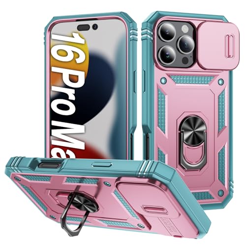 AFARER Handyhülle für iPhone 16 Pro Max,Hülle mit Kameraschieber,Schutzhülle mit 360 Grad Militä Ständer und magnetisches Eisenblech,Stehfunktion Case,Stoßfest Cover für 16 Pro Max 6.9"-Pink Grün AFARER Handyhülle für iPhone 16 Pro Max,Hülle mit Kameraschieber,Schutzhülle mit 360 Grad Militä Ständer und magnetisches Eisenblech,Stehfunktion Case,Stoßfest Cover für 16 Pro Max 6.9"-Pink Grün von AFARER