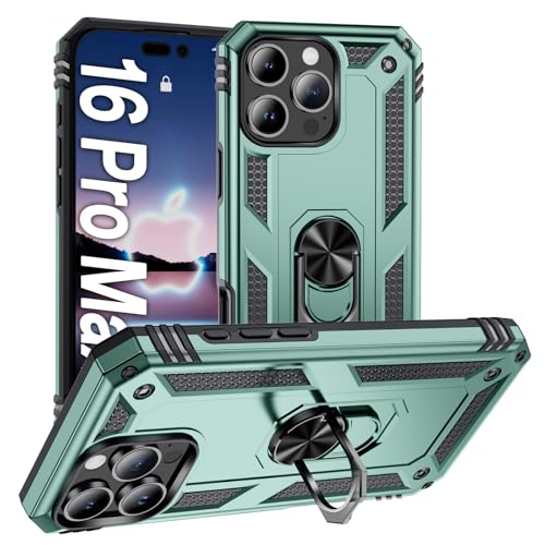 AFARER für iPhone 16 Pro Max Hülle mit 360° Ring Ständer mit magnetisches Eisenblech,16 promax Handyhülle Outdoor,Stoßfest Kratzfest Schutzhülle,panzerhülle iPhone 16 pro max 6.9",Dunkelgrün AFARER für iPhone 16 Pro Max Hülle mit 360° Ring Ständer mit magnetisches Eisenblech,16 promax Handyhülle Outdoor,Stoßfest Kratzfest Schutzhülle,panzerhülle iPhone 16 pro max 6.9",Dunkelgrün von AFARER