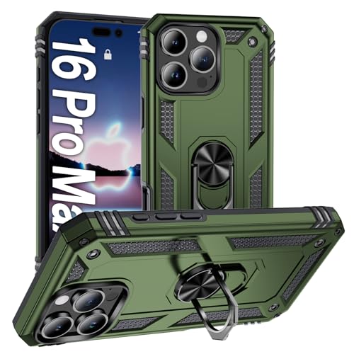 AFARER für iPhone 16 Pro Max Hülle mit 360° Ring Ständer mit magnetisches Eisenblech,16 promax Handyhülle Outdoor,Stoßfest Kratzfest Schutzhülle,panzerhülle iPhone 16 pro max 6.9",Olivgrün AFARER für iPhone 16 Pro Max Hülle mit 360° Ring Ständer mit magnetisches Eisenblech,16 promax Handyhülle Outdoor,Stoßfest Kratzfest Schutzhülle,panzerhülle iPhone 16 pro max 6.9",Olivgrün von AFARER