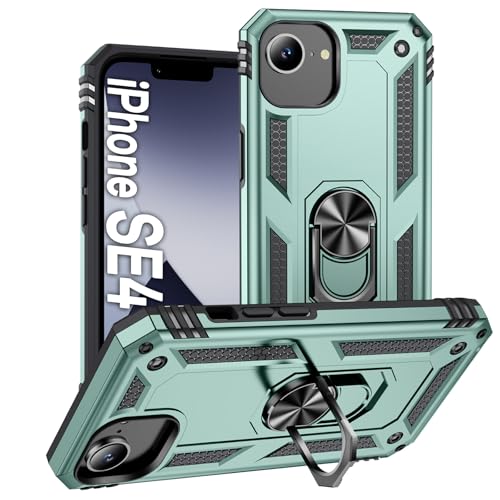 AFARER Handyhülle für iPhone 16e Stoßfeste und Sturzfeste hülle,mit 360 Grad Ring Ständer und magnetisches Eisenblech,Duale Schichte Gehäuse Kompatibel mit iPhone 16e 6.1"- Dunkelgrün von AFARER