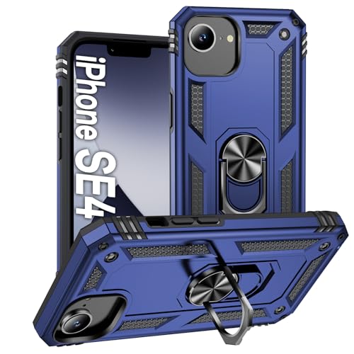AFARER Handyhülle für iPhone 16e Stoßfeste und Sturzfeste hülle,mit 360 Grad Ring Ständer und magnetisches Eisenblech,Duale Schichte Gehäuse Kompatibel mit iPhone 16e - Blau von AFARER