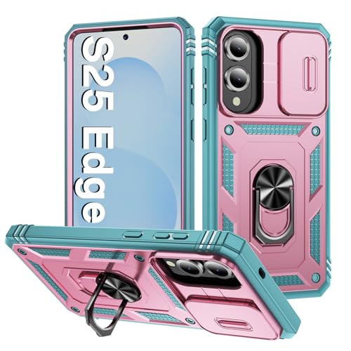 AFARER Hülle für S25 Edge, Kameraschutz Rüstung Duale Schichte Gehäuse mit 360 Grad Ring Ständer und magnetisches Eisenblech Handyhülle Kompatibel mit Samsung Galaxy S25 Edge Pink Grün AFARER Hülle für S25 Edge, Kameraschutz Rüstung Duale Schichte Gehäuse mit 360 Grad Ring Ständer und magnetisches Eisenblech Handyhülle Kompatibel mit Samsung Galaxy S25 Edge Pink Grün von AFARER