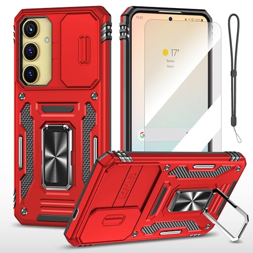AFARER Hülle für Samsung Galaxy S25 Plus, Magnetisch Handyhülle mit Ring Ständer und Kameraschutz, Shockproof Militär Case, Mit Displayschutzfolie und Umhängeband für S25 Plus 6.7"-Rot AFARER Hülle für Samsung Galaxy S25 Plus, Magnetisch Handyhülle mit Ring Ständer und Kameraschutz, Shockproof Militär Case, Mit Displayschutzfolie und Umhängeband für S25 Plus 6.7"-Rot von AFARER