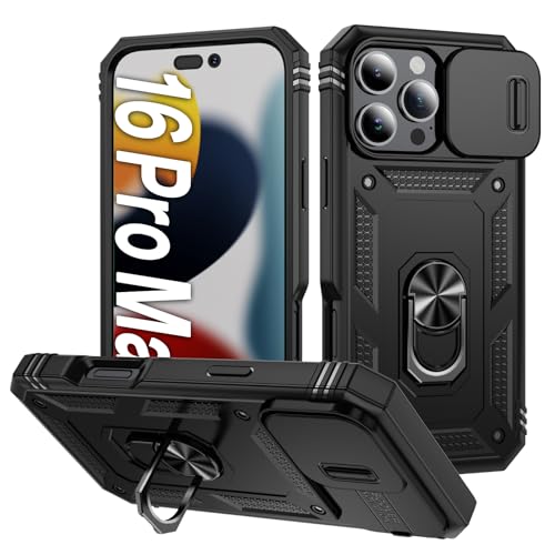 AFARER iPhone 16 Pro Max Hülle mit kameraschutz und ständer, handyhülle mit linsenschutz, Rüstung Duale Schichte Gehäuse mit 360 Grad Ringhalter und magnetisches Eisenblech,16 Pro Max case,Schwarz AFARER iPhone 16 Pro Max Hülle mit kameraschutz und ständer, handyhülle mit linsenschutz, Rüstung Duale Schichte Gehäuse mit 360 Grad Ringhalter und magnetisches Eisenblech,16 Pro Max case,Schwarz von AFARER