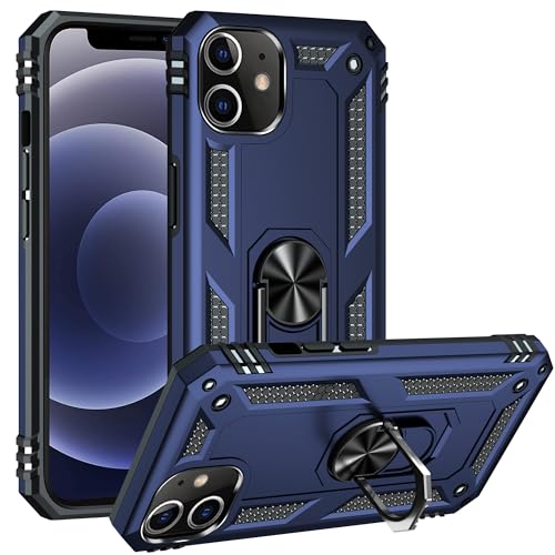 AFARER Schutzhülle für iPhone 12 Mini, mit 360 ° drehbarem Ständer, Fingerhalterung, Ganzkörper-Schutz, stoßfest, robust, verschleißfest, Blau von AFARER