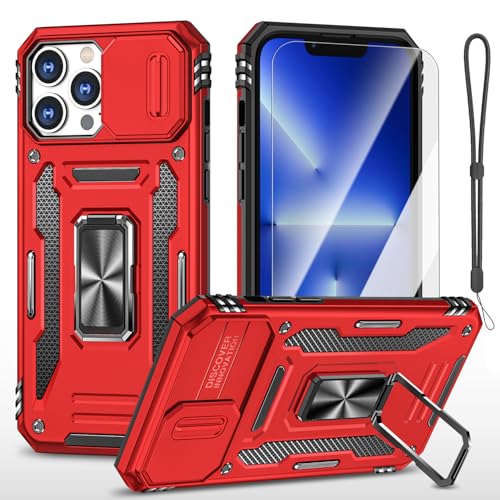 AFARER iPhone 12 Pro Max Hülle mit 360 Grad Ringhalterung und Kameraschieber, Militä robuste stoßfeste Handyhülle mit Bildschirmschutz und Handy-Lanyard für iPhone 12 Pro Max 6.7“-Rot AFARER iPhone 12 Pro Max Hülle mit 360 Grad Ringhalterung und Kameraschieber, Militä robuste stoßfeste Handyhülle mit Bildschirmschutz und Handy-Lanyard für iPhone 12 Pro Max 6.7“-Rot von AFARER