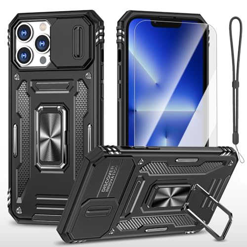 AFARER iPhone 12 Pro Max Hülle mit 360 Grad Ringhalterung und Kameraschieber, Militä robuste stoßfeste Handyhülle mit Bildschirmschutz und Handy-Lanyard für iPhone 12 Pro Max 6.7“-Schwarz AFARER iPhone 12 Pro Max Hülle mit 360 Grad Ringhalterung und Kameraschieber, Militä robuste stoßfeste Handyhülle mit Bildschirmschutz und Handy-Lanyard für iPhone 12 Pro Max 6.7“-Schwarz von AFARER
