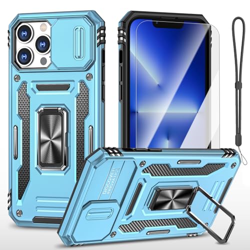 AFARER iPhone 13 Pro Max Hülle mit Ring Ständer und kameraschutz, Robuste stoßfeste Militär Schutzhülle, Cover mit Displayschutzfolie und Umhängeband für iPhone 13 Pro Max 6.7“-Hellblau AFARER iPhone 13 Pro Max Hülle mit Ring Ständer und kameraschutz, Robuste stoßfeste Militär Schutzhülle, Cover mit Displayschutzfolie und Umhängeband für iPhone 13 Pro Max 6.7“-Hellblau von AFARER