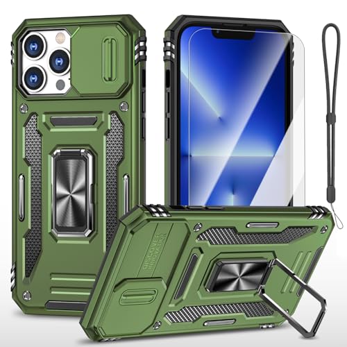 AFARER iPhone 13 Pro Max Hülle mit Ring Ständer und kameraschutz, Robuste stoßfeste Militär Schutzhülle, Cover mit Displayschutzfolie und Umhängeband für iPhone 13 Pro Max 6.7“-Olivgrün AFARER iPhone 13 Pro Max Hülle mit Ring Ständer und kameraschutz, Robuste stoßfeste Militär Schutzhülle, Cover mit Displayschutzfolie und Umhängeband für iPhone 13 Pro Max 6.7“-Olivgrün von AFARER