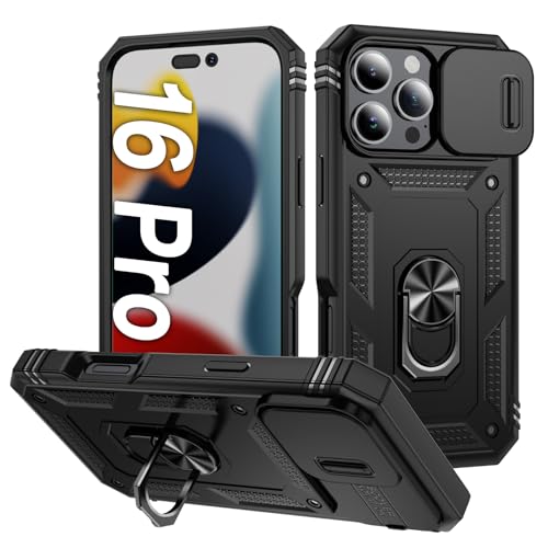 AFARER iPhone 16 Pro Hülle, Kameraschutz Rüstung Duale Schichte Gehäuse mit 360 Grad Ring Ständer und magnetisches Eisenblech Kompatibel mit iPhone 16 Pro -Schwarz AFARER iPhone 16 Pro Hülle, Kameraschutz Rüstung Duale Schichte Gehäuse mit 360 Grad Ring Ständer und magnetisches Eisenblech Kompatibel mit iPhone 16 Pro -Schwarz von AFARER
