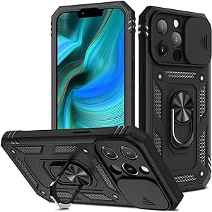 AFARER iPhone 13 Pro Max Hülle,Handyhülle iPhone 13 Pro Max mit Kameraschutz,Rüstung Duale Schichte Gehäuse mit 360 Grad Ring Ständer und magnetisches Eisenblech,Schwarz von AFARER