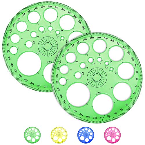 AFASOES 2 Stück Kreis schablone Lineal Kreisschablone 360 Grad Winkelmesser Kunststoff Kreiswinkelmesser Mathematik Winkelmesser Vollkreiswinkelmesser mit 16 Kleinen Kreisen für Studenten Bürobedarf von AFASOES