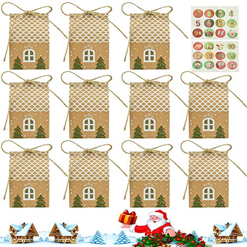 AFASOES 24 Adventskalender Häuschen Adventskalender zum Befüllen Adventskalender Tüten Weihnachtlichen Boxen Adventskalender zum Befüllen mit 24 Zahlenaufklebern Stickers Geschenkbox zum DIY von AFASOES