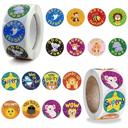 1000 Stück Motivationsaufkleber für Kinder, 1 Zoll Selbstklebende Belohnungssticker Grundschule Tiere Lob Sticker Motivation Aufkleber für Lehrer Eltern Belobigung Schüler von AFEION