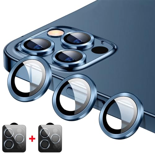 AFENGBOX 2 Stück Kameraschutz für iPhone 15 Pro/iPhone 15 Pro Max,Ultra HD Gehärtetes Kugelsichere kratzfestes Bruchsicher Kamera Linsen Schutzfolie,Einteilige Kamera Panzer Schutz Glas,Blau von AFENGBOX