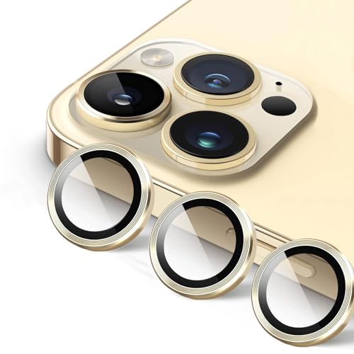 AFENGBOX 2 Stück Kameraschutz für iPhone 15 Pro/iPhone 15 Pro Max,Ultra HD Gehärtetes Kugelsichere kratzfestes Bruchsicher Kamera Linsen Schutzfolie,Einteilige Kamera Panzer Schutz Glas,Gold von AFENGBOX