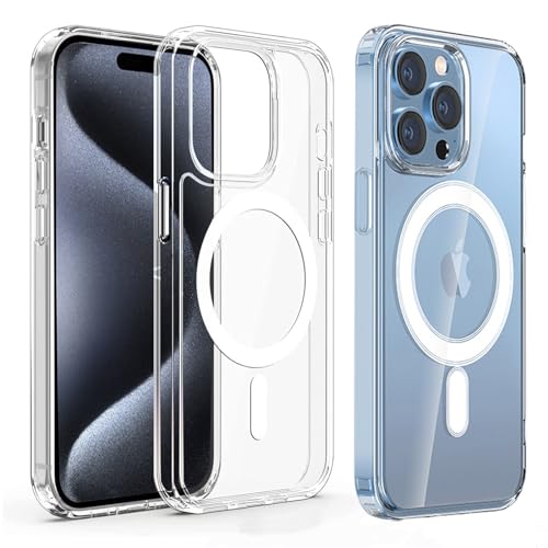 AFENGBOX für iPhone 15 Pro Max Hülle für MagSafe,Transparent Handyhülle mit Kameraschutz TPU Weiche Silikon Schutzhülle iPhone 15 ProMax Case Cover [N52 Starke Magnete],Transparent von AFENGBOX