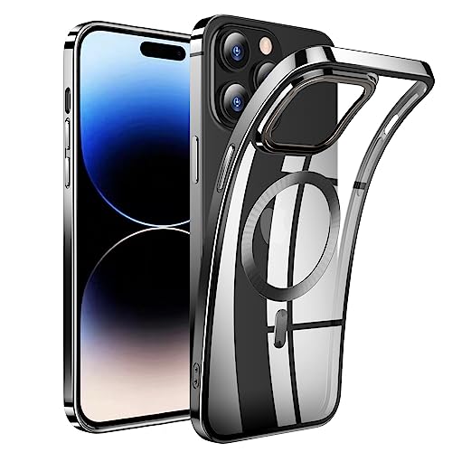 AFENGBOX für iPhone 14 Pro Max Hülle für MagSafe,Transparent Handyhülle mit Kameraschutz TPU Weiche Silikon Schutzhülle iPhone 14 ProMax Case Cover [N52 Starke Magnete],Schwarz von AFENGBOX