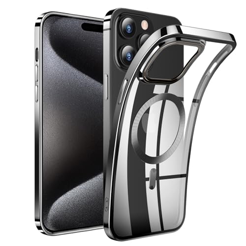 AFENGBOX für iPhone 15 Pro Max Hülle für MagSafe,Transparent Handyhülle mit Kameraschutz TPU Weiche Silikon Schutzhülle iPhone 15 ProMax Case Cover [N52 Starke Magnete],Schwarz von AFENGBOX