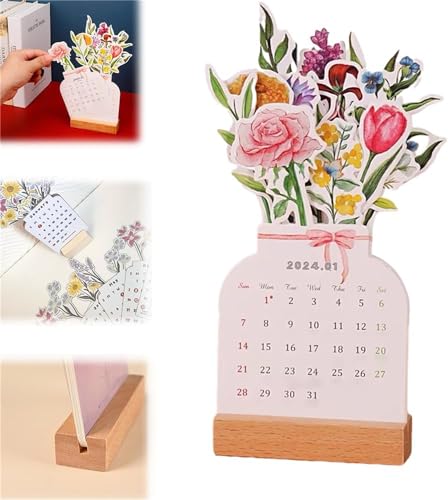 2024 Bloomy Flowers Desk Calendar - Creative Flower Desk Calendar,Vase Shaped New Year Monthly Calendar Planner,Pretty Floral Desk Decor,Office Desk Decor, Home Decoration (1Pcs) von AFGQIANG