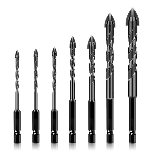 AFIODA Fliesenbohrer-Set, 7-teilig (3–12 mm), Wolframkarbidspitze, Steinbohrer für Fliesen, Ziegel, Glas, Porzellan, Kunststoff, Holz, Zement, Spiegel, Beton, professionelles Multi-Material-Bohrer-Set von AFIODA