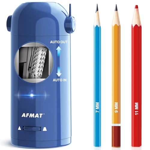 AFMAT Elektrischer Bleistiftspitzer für Buntstifte, 7–11,5 mm, vollautomatischer Bleistiftspitzer, automatisches Ein- und Ausschalten, wiederaufladbarer freihändiger Bleistiftspitzer für große von AFMAT
