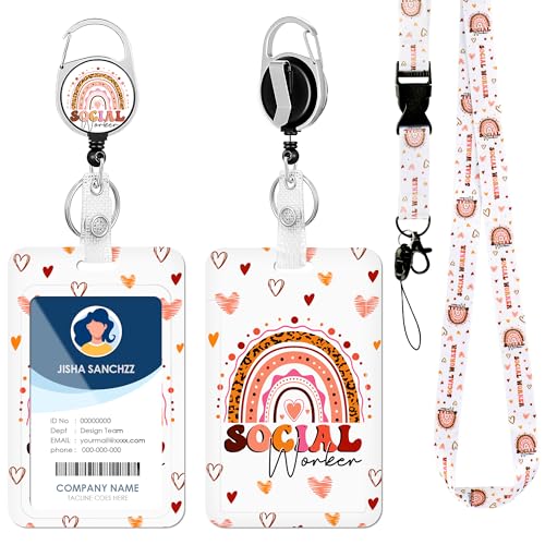AFRITEE Ausweishalter mit Umhängeband – 1 x Boho-Regenbogen-Sozialarbeiter-Abzeichen-Spule, vertikales Schlüsselband, Ausweis-Schutz, Sozialarbeiter-Wertschätzungswoche, motivierendes Geschenk für von AFRITEE