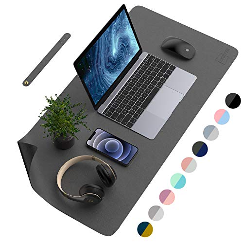 AFRITEE Schreibtischunterlage-Schutzmatte – doppelseitige Schreibtischunterlage aus PU-Leder, großes Mauspad, wasserdicht, Schreibtisch-Organizer, Büro, glatt (schwarz/dunkelgrau, 80 x 39.9 cm) von AFRITEE