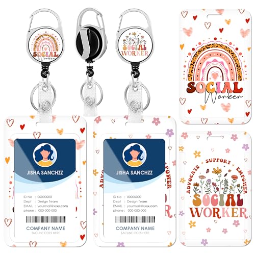 Ausweishalter für Sozialarbeiter mit Umhängeband – 2 Stück, Boho-Regenbogen-Blumenmuster, abnehmbares Umhängeband, Ausweis, vertikaler Schutz, Sozialarbeiter, kreatives Urlaubsgeschenk für Schule Ausweishalter für Sozialarbeiter mit Umhängeband – 2 Stück, Boho-Regenbogen-Blumenmuster, abnehmbares Umhängeband, Ausweis, vertikaler Schutz, Sozialarbeiter, kreatives Urlaubsgeschenk für Schule von AFRITEE