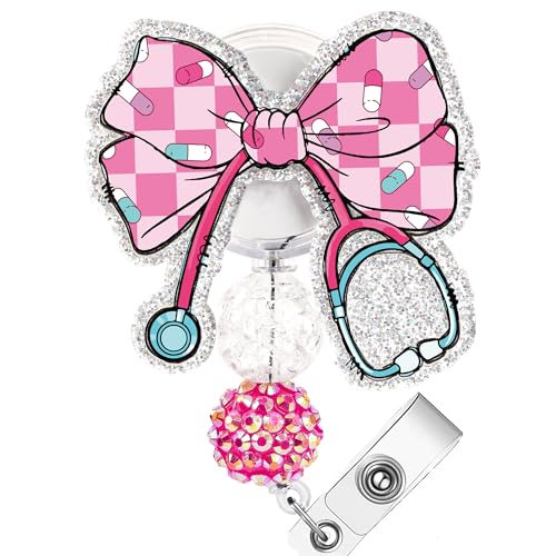 Pink Bows Krankenschwester-Abzeichenspule – Coquettte-Schleife, Krankenpflege-Name, einziehbarer Ausweishalter, Pillen, Stethoskop, Acryl, Abzeichenrolle mit Krokodilklemme, geeignet für Krankenhaus Pink Bows Krankenschwester-Abzeichenspule – Coquettte-Schleife, Krankenpflege-Name, einziehbarer Ausweishalter, Pillen, Stethoskop, Acryl, Abzeichenrolle mit Krokodilklemme, geeignet für Krankenhaus von AFRITEE