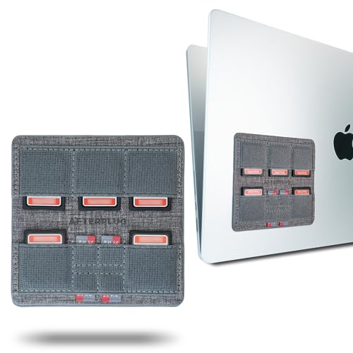 Afterplug Ultra Slim Stick On SD und MicroSD Kartenhalter mit wiederverwendbarem Kleber für Laptops, 9 Kartensteckplätze, unterstützt bis zu 5 SD-Karten und 4 MicroSD-Karten, Grau von AFTERPLUG A
