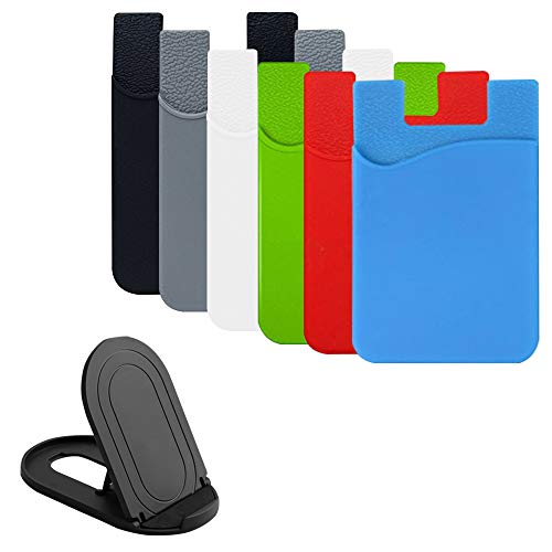 AFUNTA Handy-Kartenmappe, 6 Pcs Klebstoff-Kartenhalter & 1er Pack Telefonständer für ID/Kreditkarte, Handyhüllen, Tasche kompatibel mit den meisten Smartphones - 6 Farben von AFUNTA