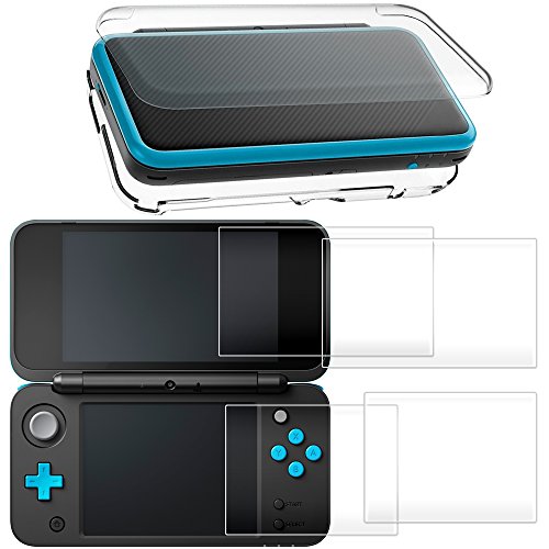 AFUNTA Hard Case für NEU Nintendo 2DS XL mit 2 Packs Displayschutzfolie, Anti-Scratch Crystal Clear Case, mit 4 Stück gehärtetem Glas Schutzfolien für Top und Bottom Screen von AFUNTA
