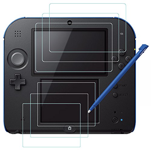 AFUNTA Schirm-Schutz und Schreibkopf für Nintendo 2DS, 3 Satz (6 PC) HD freier PET Film für Oberseite und unterer Schirm, mit 1 Plastikblau-Schirm-Noten-Feder von AFUNTA