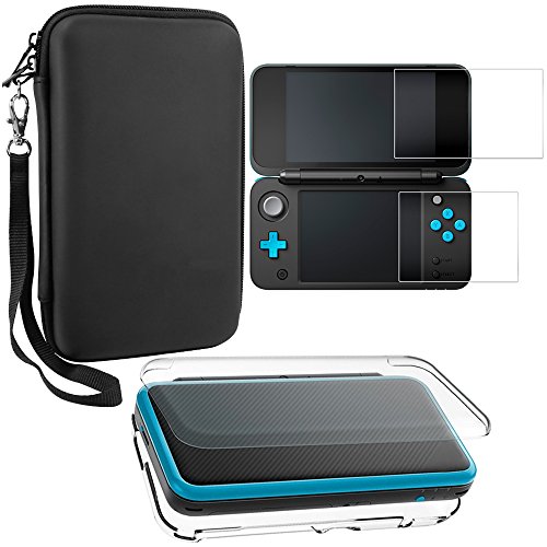 AFUNTA Schutzhüllen für Nintendo New 2DS XL mit Displayschutzfolien, 1 Crystal Clear Case und 1 Eva Tragetasche für 2DSXL Konsole, mit 2 Stück Anti-Scratch Glasfolien für Bildschirme von AFUNTA