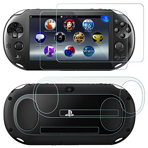 Displayschutzfolien für PlayStation Vita2000 mit rückseitigen Abdeckungen, AFUNTA 2Pack (4Stück) Gehärtetes Glas für und HD Clear PET Film für die Rückseite von AFUNTA