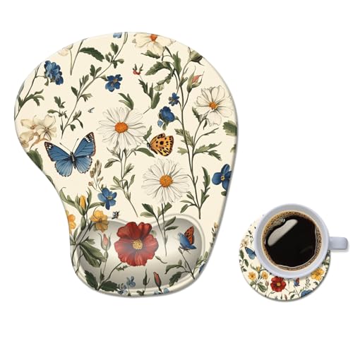 Ergonomisches Mauspad mit Handgelenkauflage, bequemes Computer-Gel-Mauspad, Handgelenkstütze für Laptop, Schmerzlinderung, Mauspad mit rutschfester PU-Basis, Blumenmotiv und Schmetterling Ergonomisches Mauspad mit Handgelenkauflage, bequemes Computer-Gel-Mauspad, Handgelenkstütze für Laptop, Schmerzlinderung, Mauspad mit rutschfester PU-Basis, Blumenmotiv und Schmetterling von AFUZLE