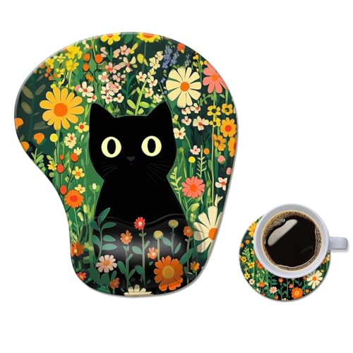 Ergonomisches Mauspad mit Handgelenkauflage, bequemes Computer-Gel-Mauspad, Handgelenkstütze für Laptop, Schmerzlinderung, Mauspad mit rutschfester PU-Basis, florale Katze Ergonomisches Mauspad mit Handgelenkauflage, bequemes Computer-Gel-Mauspad, Handgelenkstütze für Laptop, Schmerzlinderung, Mauspad mit rutschfester PU-Basis, florale Katze von AFUZLE