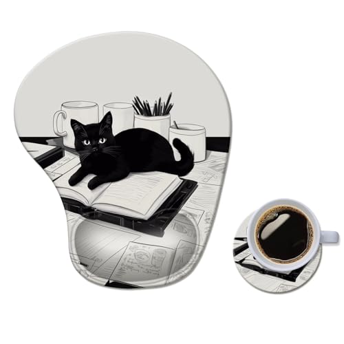 Ergonomisches Mauspad mit Handgelenkauflage, bequemes Computer-Gel-Mauspad, Handgelenkstütze für Laptop, Schmerzlinderung, Mauspad mit rutschfester PU-Basis, schwarz-weiße Katze Ergonomisches Mauspad mit Handgelenkauflage, bequemes Computer-Gel-Mauspad, Handgelenkstütze für Laptop, Schmerzlinderung, Mauspad mit rutschfester PU-Basis, schwarz-weiße Katze von AFUZLE