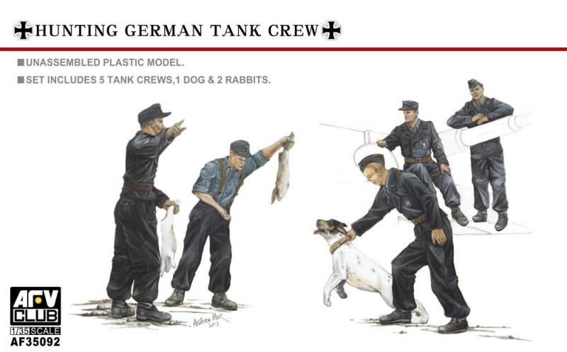 Hunting German Tank Crew-5 Figures with dog von AFV-Club