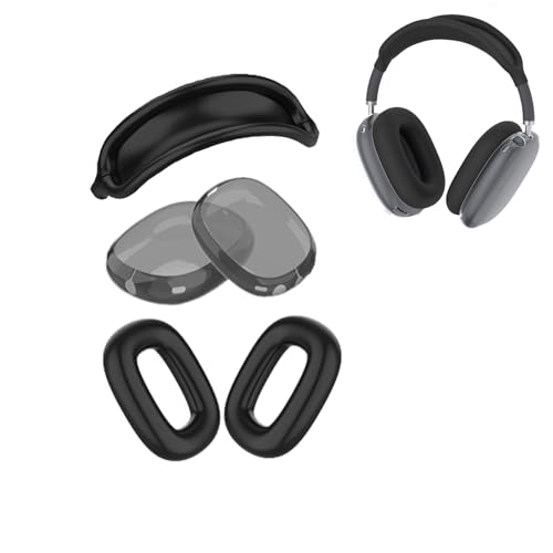 AGAOSH Silikon-Schutzhülle für AirPods Max Kopfhörer (2024/2020), Ohrpolster-Abdeckungen, weiche TPU-Ohrmuscheln, Kopfband-Abdeckung, Zubehör, Schutz für Apple AirPods Max (USB-C/Lightning) Schwarz von AGAOSH
