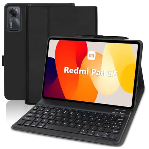 AGARELE Tastatur Hülle für Xiaomi Redmi Pad SE 11'' 2023 Hülle mit Tastatur (Deutsches QWERTZ),Soft Rückseite Gehäuse Schutzhülle mit Magnetisch Abnehmbare Tastatur für Redmi Pad SE 11'' 2023,Schwarz von AGARELE
