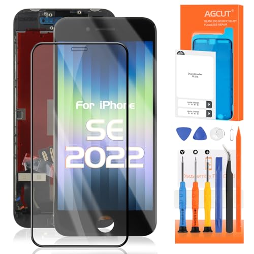 4,7 Zoll Bildschirm für iPhone SE 2022 LCD Display für iPhone SE3 SE 3. Generation Display A2783 A2595 A2785 A2782 Digitizer Ersatz Assembly + Reparatur-Set (Schwarz, TFT) von AGCUT