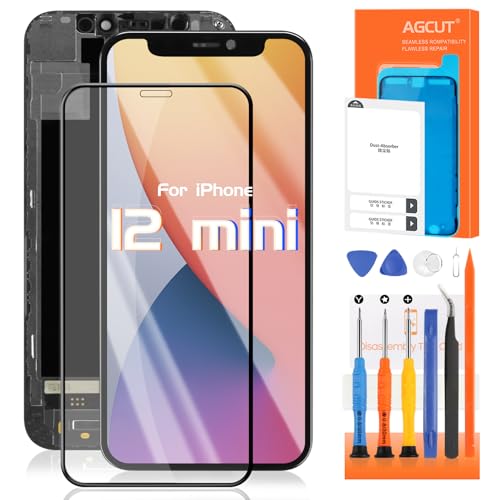 5,4 Zoll Bildschirm für iPhone 12 Mini LCD Display 12 Mini A2399 A2176 A2398 A2400 Display Digitizer Ersatz Assembly + Reparatur-Set (Schwarz, TFT) von AGCUT