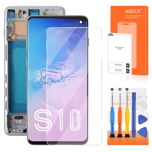 AGCUT 6,1 Zoll TFT Bildschirm für Samsung S10 LCD Display für Galaxy S10 SM-G973F SM-G973U SM-G973W Display Digitizer Ersatz Assembly + Reparatur-Set (Schwarz mit Rahmen, unterstützt keine von AGCUT